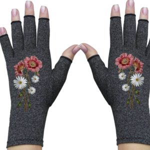 Floral Compression Fingerless Gloves: Arthritis Relief, Texting, Driving